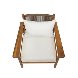 English Elm Acacia Wood Outdoor Armchair with Woven Rope Back and Cushion for Patio Spaces Teak N776P427177T