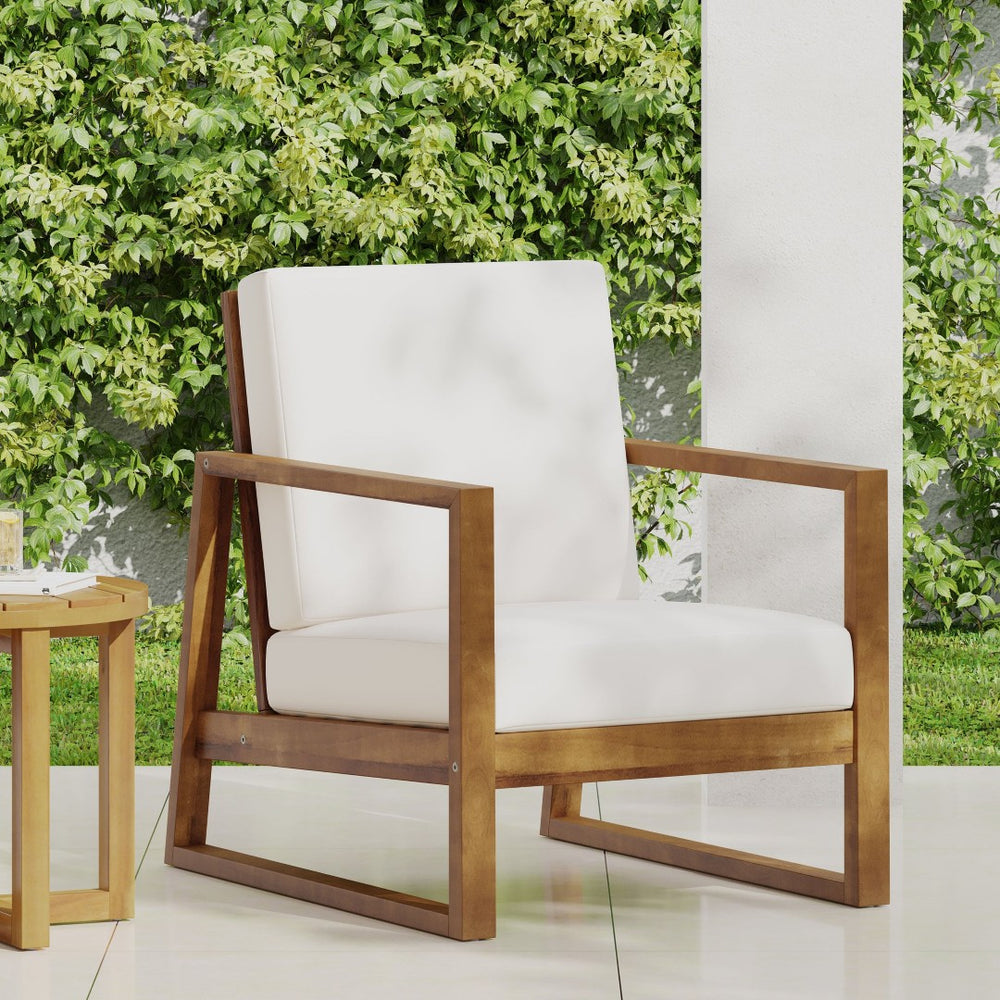 English Elm Belgian Solid Acacia Hardwood Outdoor Club Chair with Open Slat Design for Patio N776P428329B
