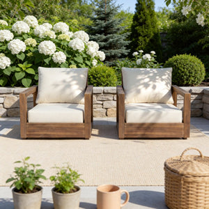 English Elm 2Pcs Westchester Outdoor Swivel Chairs Acacia Wood Frame Plush Cushioned Patio Set N776P430484B-2