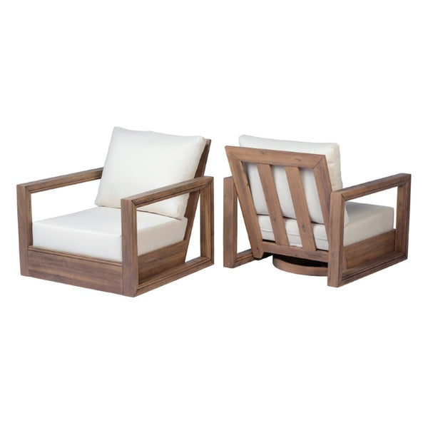 English Elm 2Pcs Westchester Outdoor Swivel Chairs Acacia Wood Frame Plush Cushioned Patio Set N776P430484B-2