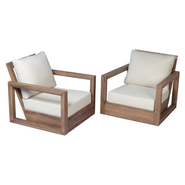 English Elm 2Pcs Westchester Outdoor Swivel Chairs Acacia Wood Frame Plush Cushioned Patio Set N776P430484B-2