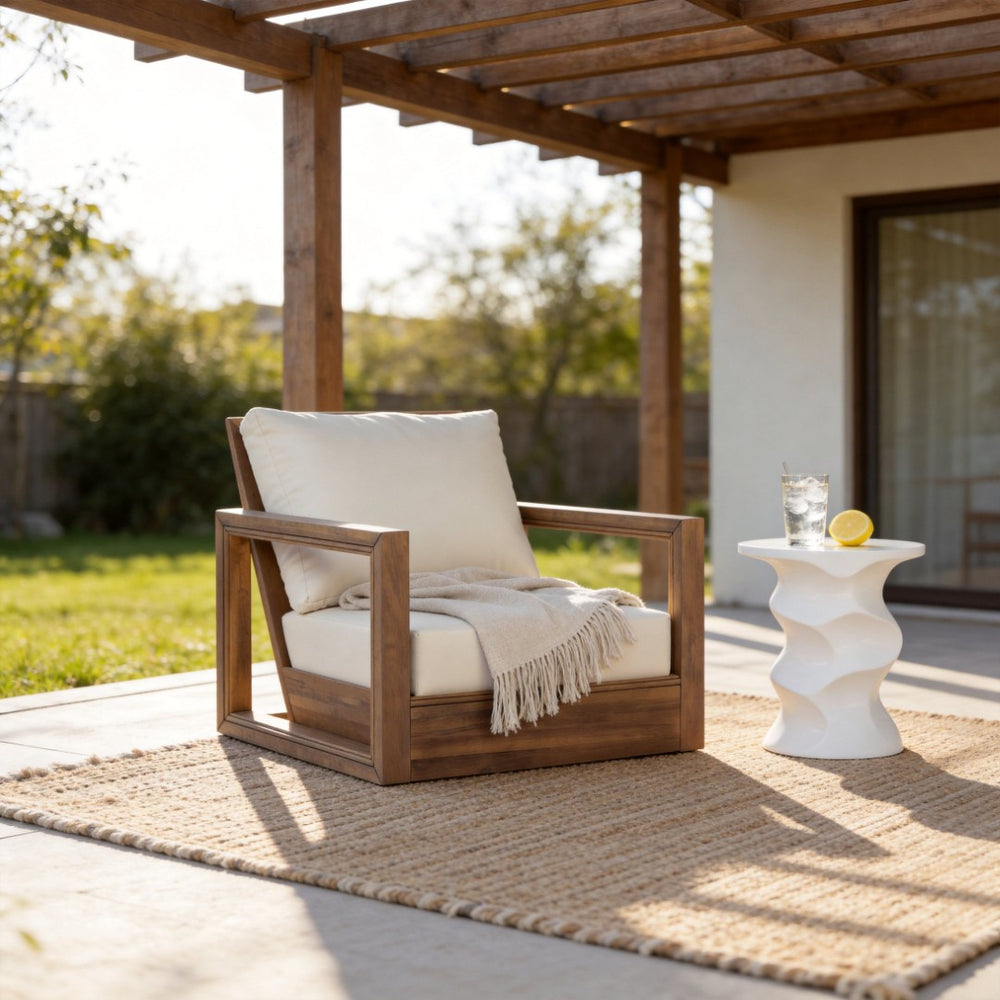 English Elm Westchester Outdoor Swivel Accent Chair Acacia Wood Frame Plush Cushion Patio Seat N776P430484B