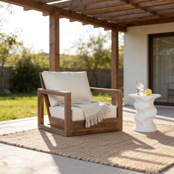 English Elm Westchester Outdoor Swivel Accent Chair Acacia Wood Frame Plush Cushion Patio Seat N776P430484B