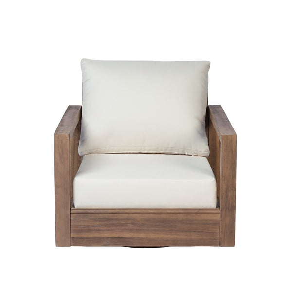 English Elm Westchester Outdoor Swivel Accent Chair Acacia Wood Frame Plush Cushion Patio Seat N776P430484B