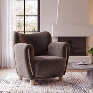 English Elm Cozy Wingback Velvet Accent Chair with Wood Legs for Mid-Century Modern Living Rooms N776P434669D