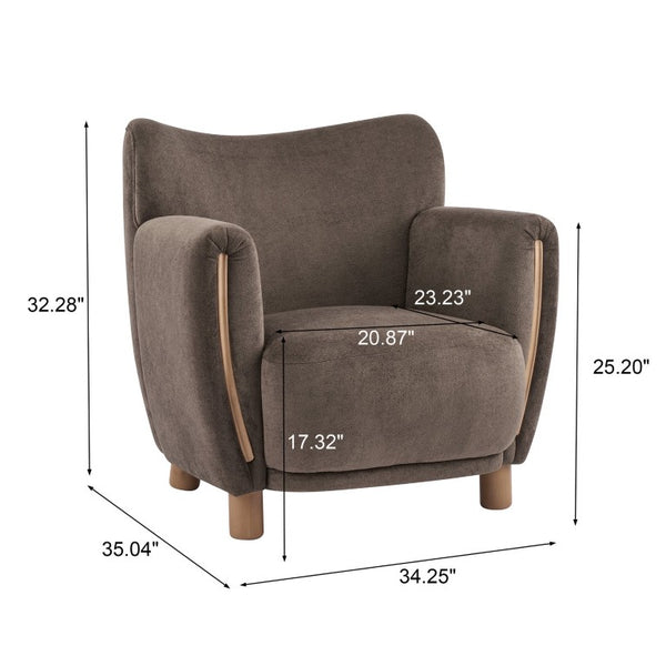 English Elm Cozy Wingback Velvet Accent Chair with Wood Legs for Mid-Century Modern Living Rooms N776P434669D