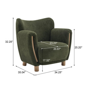 English Elm Cozy Wingback Velvet Accent Chair Mid Century Silhouette with Dark Wood Legs Olive Green N776P434669G