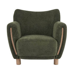 English Elm Cozy Wingback Velvet Accent Chair Mid Century Silhouette with Dark Wood Legs Olive Green N776P434669G