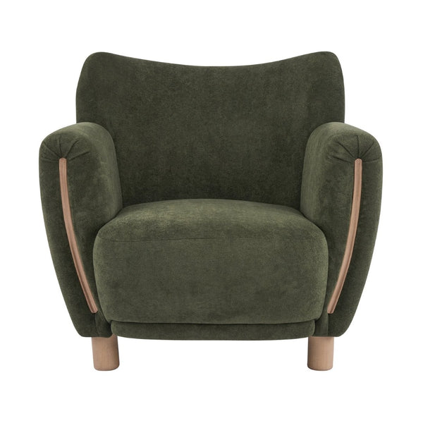 English Elm Cozy Wingback Velvet Accent Chair Mid Century Silhouette with Dark Wood Legs Olive Green N776P434669G