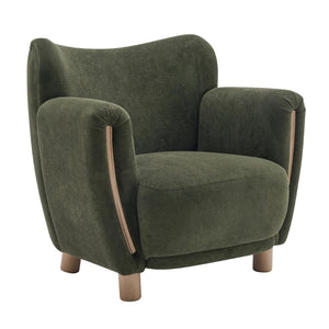 English Elm Cozy Wingback Velvet Accent Chair Mid Century Silhouette with Dark Wood Legs Olive Green N776P434669G