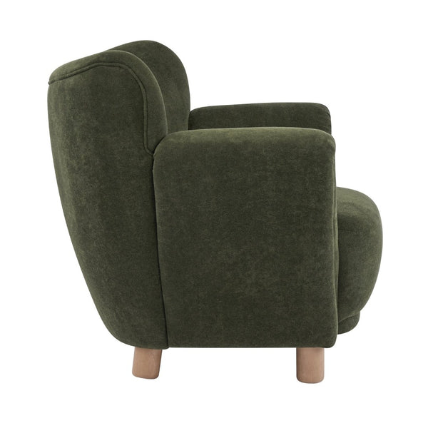 English Elm Cozy Wingback Velvet Accent Chair Mid Century Silhouette with Dark Wood Legs Olive Green N776P434669G