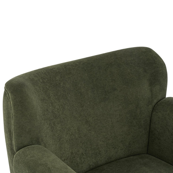 English Elm Cozy Wingback Velvet Accent Chair Mid Century Silhouette with Dark Wood Legs Olive Green N776P434669G
