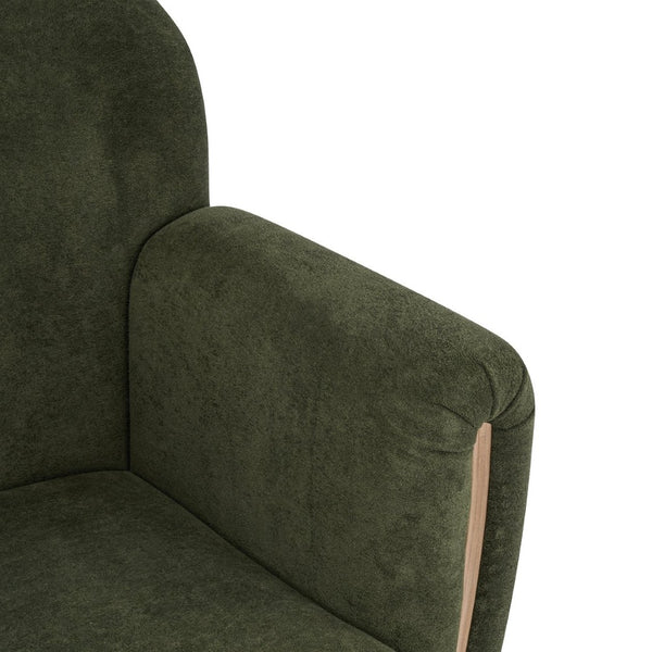English Elm Cozy Wingback Velvet Accent Chair Mid Century Silhouette with Dark Wood Legs Olive Green N776P434669G