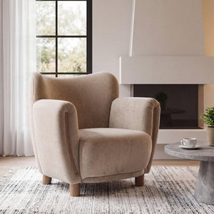 English Elm Cozy Wingback Velvet Accent Chair Mid Century Silhouette with Dark Wood Legs Light Brown N776P434669M