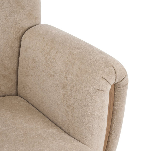 English Elm Cozy Wingback Velvet Accent Chair Mid Century Silhouette with Dark Wood Legs Light Brown N776P434669M