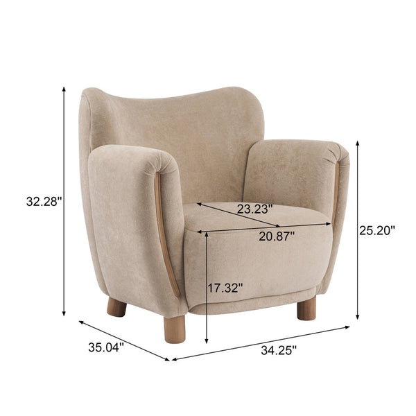 English Elm Cozy Wingback Velvet Accent Chair Mid Century Silhouette with Dark Wood Legs Light Brown N776P434669M