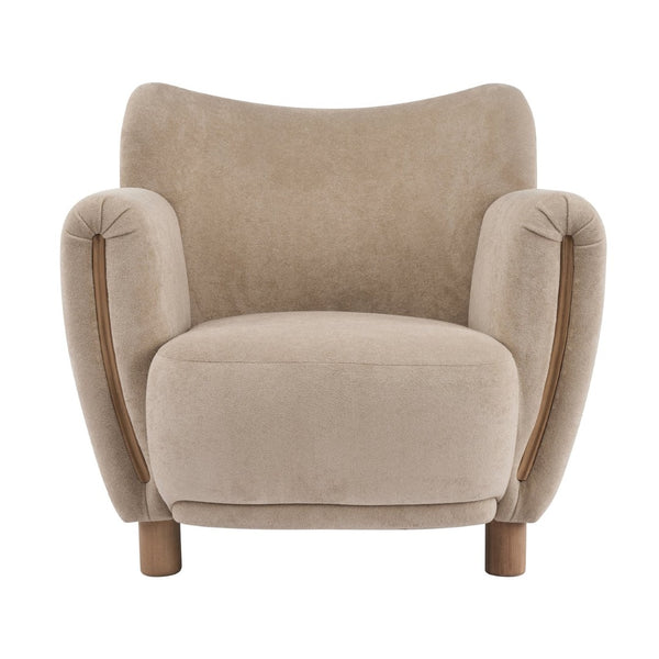 English Elm Cozy Wingback Velvet Accent Chair Mid Century Silhouette with Dark Wood Legs Light Brown N776P434669M