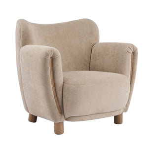 English Elm Cozy Wingback Velvet Accent Chair Mid Century Silhouette with Dark Wood Legs Light Brown N776P434669M