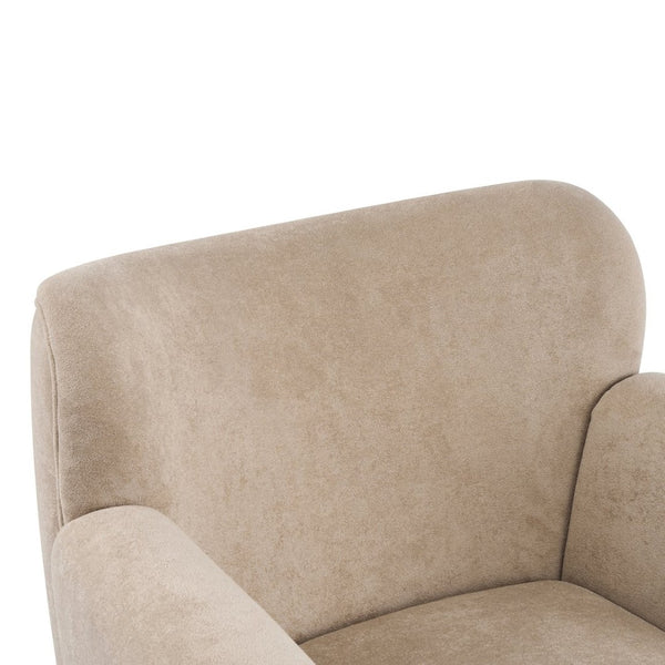 English Elm Cozy Wingback Velvet Accent Chair Mid Century Silhouette with Dark Wood Legs Light Brown N776P434669M