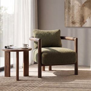 English Elm Bblythe Boucle Accent Chair Solid Rubberwood Frame Textured Fabric for Modern Living Olive Green N776P439725G