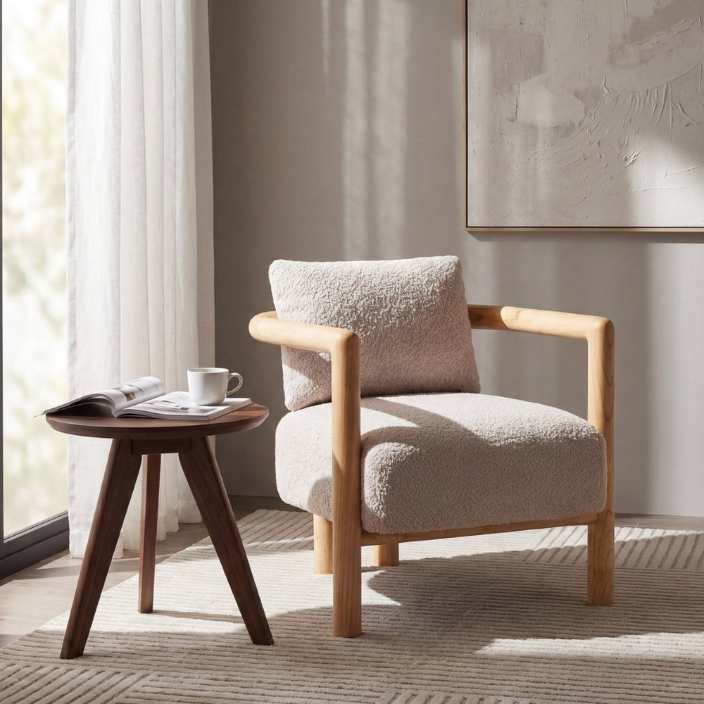 English Elm Bblythe Boucle Accent Chair Solid Rubberwood Frame Textured Fabric for Modern Living Wheat N776P439725L