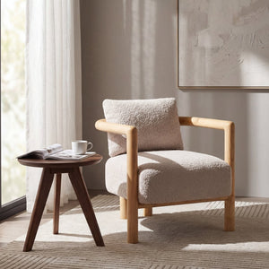 English Elm Bblythe Boucle Accent Chair Solid Rubberwood Frame Textured Fabric for Modern Living Wheat N776P439725L