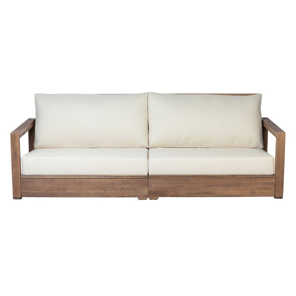 English Elm Westchester Acacia Wood Outdoor Sofa Mid-century Slat Design for Patio Lounging N776P440227B