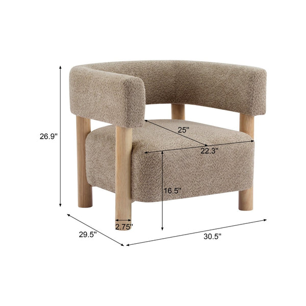 English Elm Boucle Textured Accent Chair with Rubberwood Legs for Living Room or Bedroom Camel N776P446174B