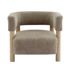 English Elm Boucle Textured Accent Chair with Rubberwood Legs for Living Room or Bedroom Camel N776P446174B