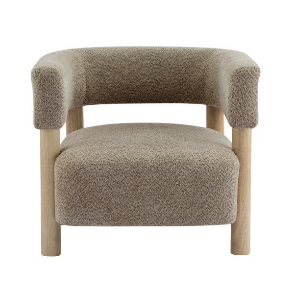 English Elm Boucle Textured Accent Chair with Rubberwood Legs for Living Room or Bedroom Camel N776P446174B