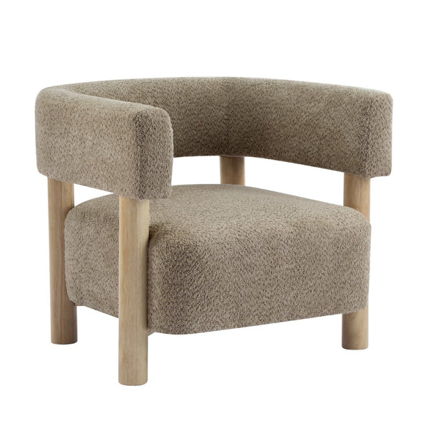 English Elm Boucle Textured Accent Chair with Rubberwood Legs for Living Room or Bedroom Camel N776P446174B