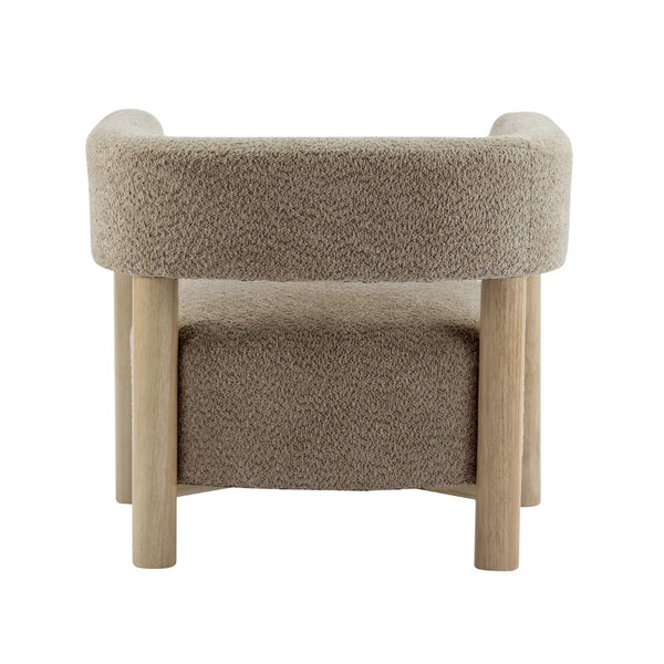 English Elm Boucle Textured Accent Chair with Rubberwood Legs for Living Room or Bedroom Camel N776P446174B