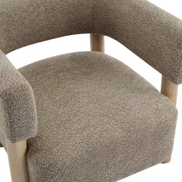 English Elm Boucle Textured Accent Chair with Rubberwood Legs for Living Room or Bedroom Camel N776P446174B