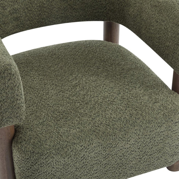 English Elm Boucle Textured Accent Chair with Rubberwood Legs for Living Room or Bedroom Olive Green / Walnut N776P446174G