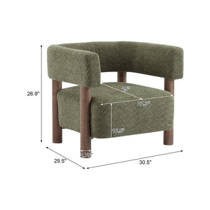 English Elm Boucle Textured Accent Chair with Rubberwood Legs for Living Room or Bedroom Olive Green / Walnut N776P446174G