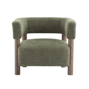 English Elm Boucle Textured Accent Chair with Rubberwood Legs for Living Room or Bedroom Olive Green / Walnut N776P446174G