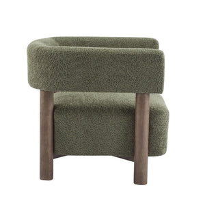 English Elm Boucle Textured Accent Chair with Rubberwood Legs for Living Room or Bedroom Olive Green / Walnut N776P446174G