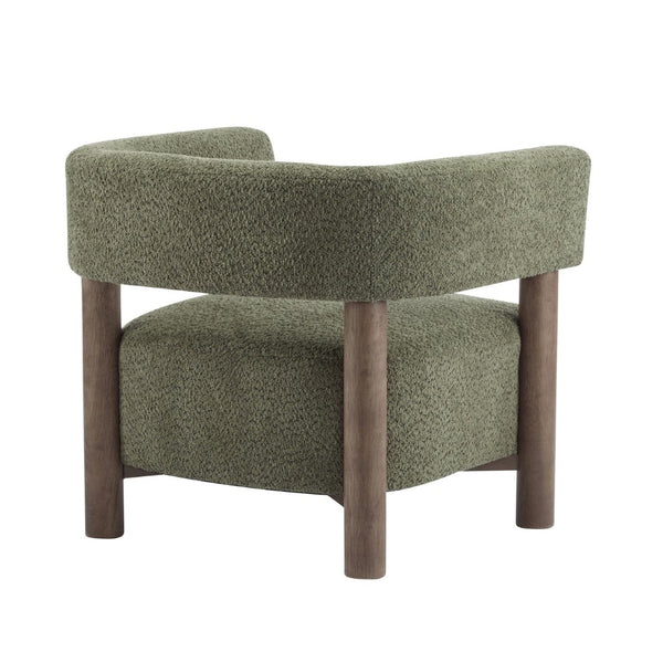 English Elm Boucle Textured Accent Chair with Rubberwood Legs for Living Room or Bedroom Olive Green / Walnut N776P446174G