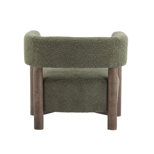 English Elm Boucle Textured Accent Chair with Rubberwood Legs for Living Room or Bedroom Olive Green / Walnut N776P446174G
