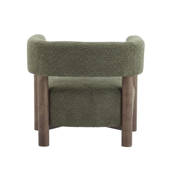 English Elm Boucle Textured Accent Chair with Rubberwood Legs for Living Room or Bedroom Olive Green / Walnut N776P446174G