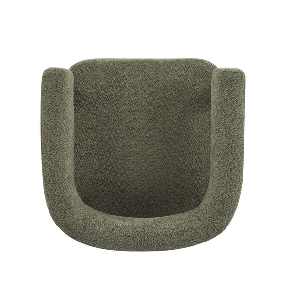 English Elm Boucle Textured Accent Chair with Rubberwood Legs for Living Room or Bedroom Olive Green / Walnut N776P446174G