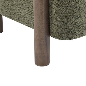 English Elm Boucle Textured Accent Chair with Rubberwood Legs for Living Room or Bedroom Olive Green / Walnut N776P446174G