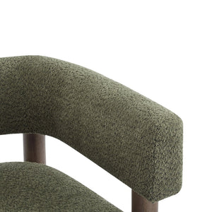 English Elm Boucle Textured Accent Chair with Rubberwood Legs for Living Room or Bedroom Olive Green / Walnut N776P446174G