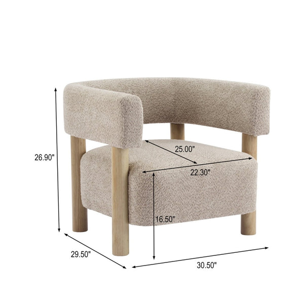English Elm Boucle Textured Accent Chair with Rubberwood Legs for Living Room or Bedroom Natural / Wheat N776P446174L