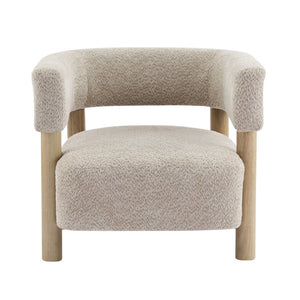 English Elm Boucle Textured Accent Chair with Rubberwood Legs for Living Room or Bedroom Natural / Wheat N776P446174L