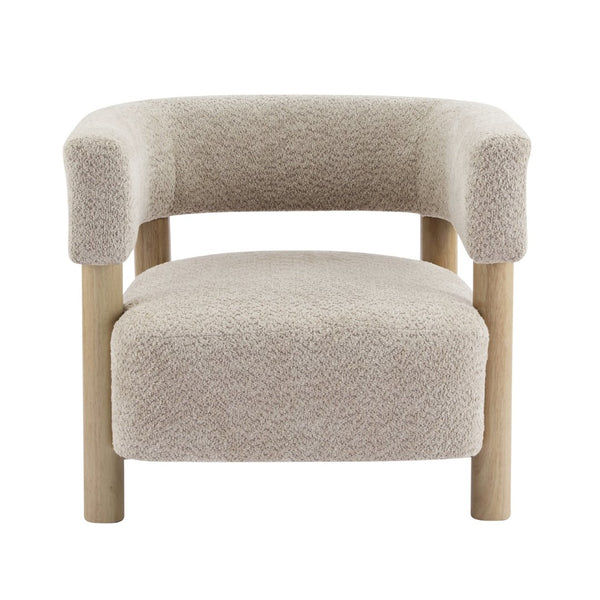 English Elm Boucle Textured Accent Chair with Rubberwood Legs for Living Room or Bedroom Natural / Wheat N776P446174L