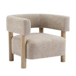 English Elm Boucle Textured Accent Chair with Rubberwood Legs for Living Room or Bedroom Natural / Wheat N776P446174L