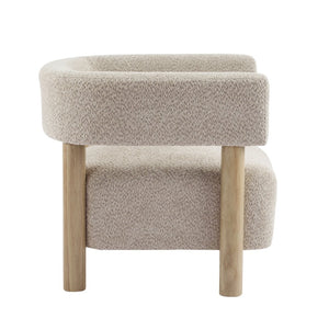 English Elm Boucle Textured Accent Chair with Rubberwood Legs for Living Room or Bedroom Natural / Wheat N776P446174L