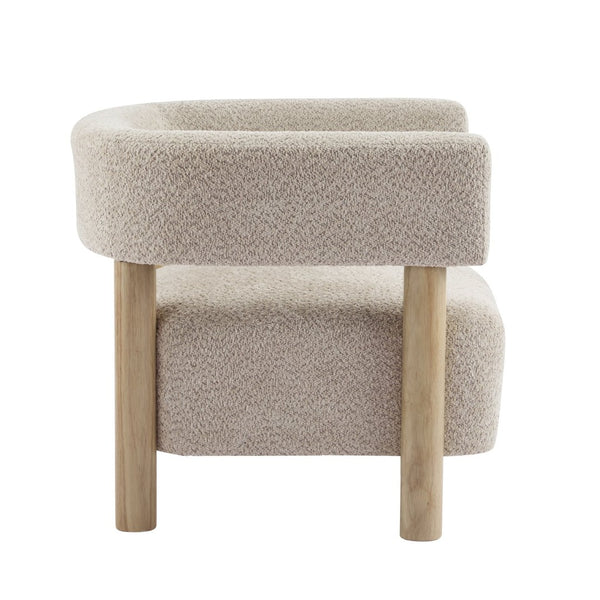 English Elm Boucle Textured Accent Chair with Rubberwood Legs for Living Room or Bedroom Natural / Wheat N776P446174L