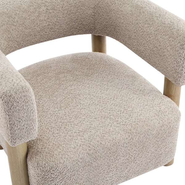 English Elm Boucle Textured Accent Chair with Rubberwood Legs for Living Room or Bedroom Natural / Wheat N776P446174L